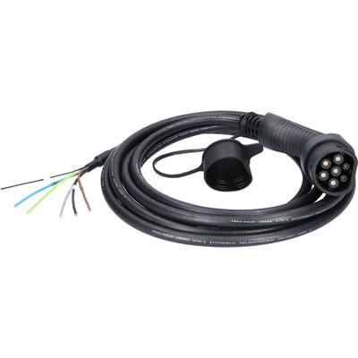 efuturo Ladekabel gerade, Ende offen auf Typ 2 Stecker zum Anschluss an eine Wallbox, 3 Phasen, bis zu 11 kW, 32 A, 400 V, Mode 3, 5 Meter
