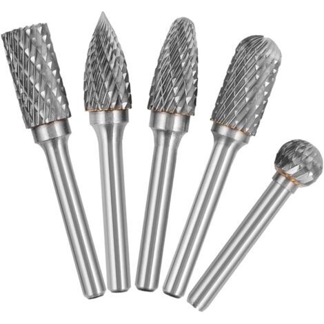 Age – Set Mit 5 6-mm-rotationsfräsern – 10-mm-hartmetallkopf – Doppelschneide Für Holz- Und Metallgravur – Kompatibel Mit 6-mm-bohrern