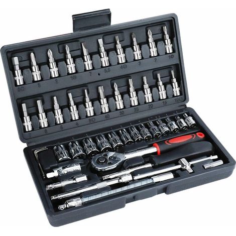 Rge 46-teiliges 1/4"-steckschlüssel-set Aus Chrom-vanadium-stahl Mit Schraubendreherbit, Innensechskantschlüssel Und Reversibler Ratsche Für Heimwerkerreparaturen An Auto Und Motorrad