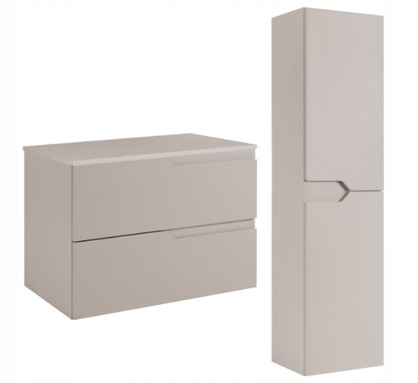 Rodan Badmöbel Set 80 Cm Kaschmir Hängend Mit Hochschrank Und Arbeitsplatte Soft-close Modern