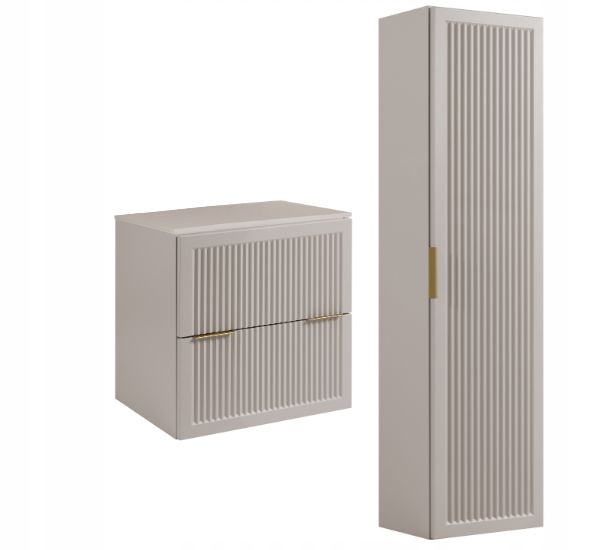 Rodan Badmöbel Set 60 Cm Kaschmir Hängend Mit Hochschrank Und Arbeitsplatte Soft-close Style