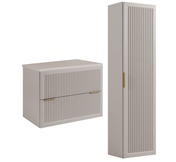 Rodan Badmöbel Set 80 Cm Kaschmir Hängend Mit Hochschrank Und Arbeitsplatte Soft-close Style