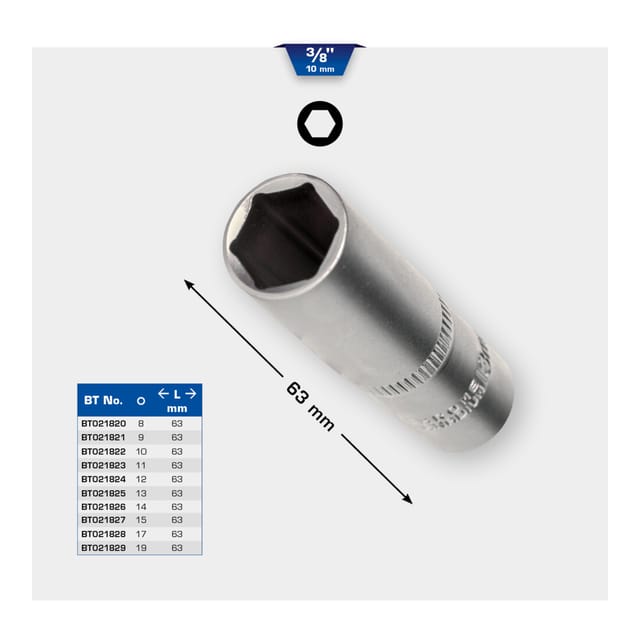 3/8" Sechskant-Stecknuss, lange Ausführung, 10mm
