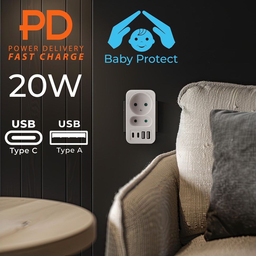 Current Socket X2 + 4xusb Maclean. Splitter With 2 Sockets. 2xusb A. 2xusb C Pd 20w. 1x16a + 1x6a. Mce249 F/w