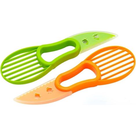 Avocadoschneider, 2-teiliges 3-in-1-avocadomesser Mit Schälfunktion, Küchenhelfer Zum Entkernen, Pp-material, Gezahnte Klinge, Grün/orange, 17,5 Cm