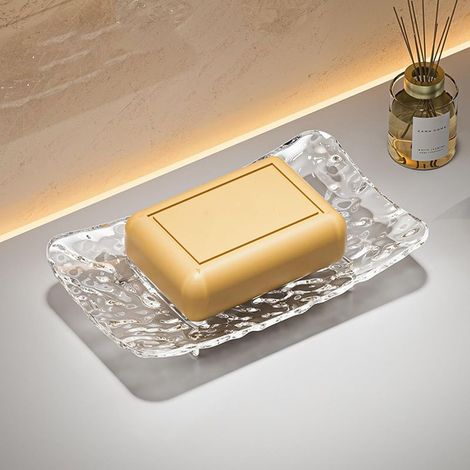Seifenschale Aus Acryl Mit Eisstruktur, Premium-seifenhalter Mit Effizientem Abflusssystem, 1,4 Cm Hohen Füßen, Stabile Und Rutschfeste Seifenablage (transparent, Groß)