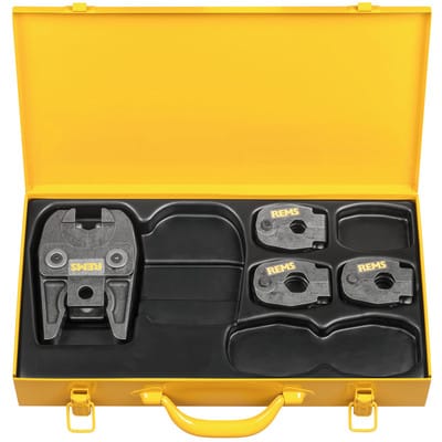 Pressring Set 45° V 15-18-22 + Zwischenzange Z1 im Stahlblechkasten