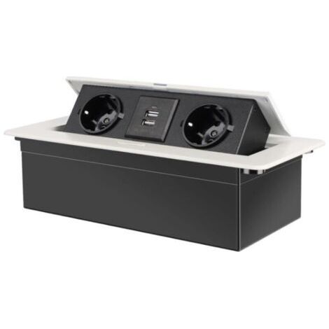 Soavoa Unterputzsteckdose Mit 2 Steckdosen, 2 Usb-anschlüssen, Schnellladefunktion, 4000 W, Versenkbarem Design Für Küche, Büro Und Arbeitsplatte, Weiß