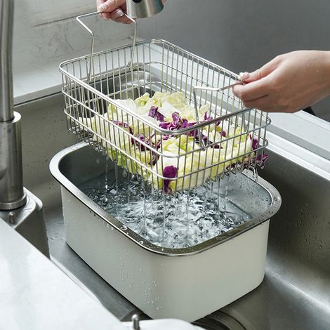Garryfizh Spülschüssel Aus Edelstahl 304, 7,5 L, Mehrzweck-spülbecken Für Spülbecken, Großes Gemüsebecken, Spülschüssel Mit Abtropfkorb, Creme – Industrielles Ersatzteil, Hohe Qualität, Professionelle