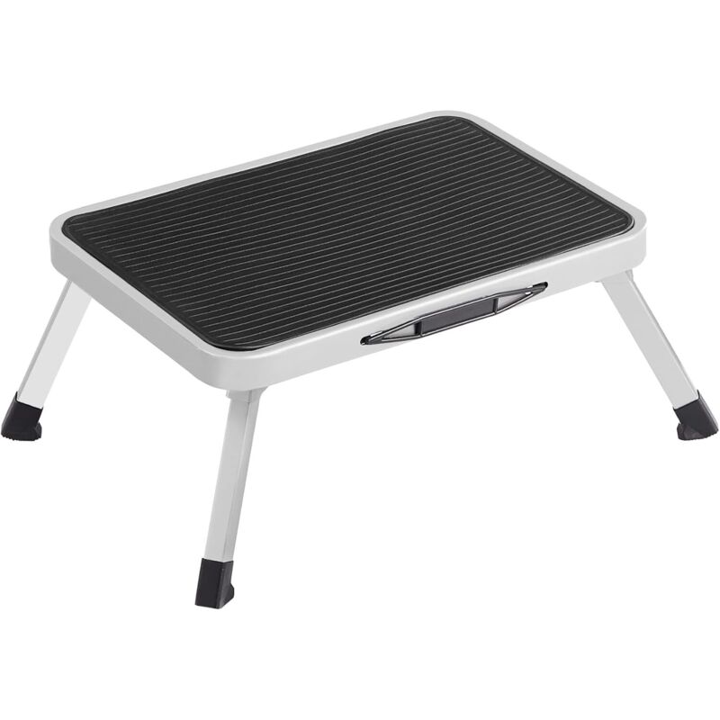 Klapptritt, 1 Stufe, Stahl, Mit Rutschfesten Füßen, Tragkraft 150 Kg, Maße Ausgeklappt 32 X 44 X 17,5 Cm, Weiß