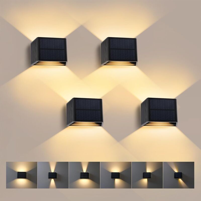 Lot De 4 Appliques Murales D'Extérieur À Led, Appliques Solaires Blanc Chaud 3 000 K, Faisceau Réglable Vers Le Haut Et Vers Le Bas, Angle De Faisceau De 240 °, Étanchéité Ip65