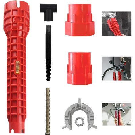 8-in-1 Wasserhahnschlüssel – Wasserrohrschlüssel Mit Komfortablem Griff – Wasserhahnschlüssel Für Enge Stellen – Multifunktionales Wasserhahnschlüssel-set Für Waschbecken, Badezimmer, Toilette Und Meh