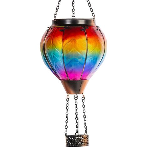 Solarlaterne In Form Eines Heißluftballons – Eine Hängende Gartenlampe Mit Flackernder Flamme Aus Wasserdichtem Glas, Geeignet Zur Dekorativen Außenbeleuchtung Von Rasenflächen, Veranden, Bäumen Und M