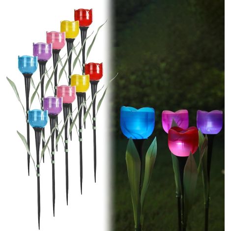 Set Mit 10 Solar-tulpenlichtern Auf Erdspießen – Solar-gartenleuchten, Außenbeleuchtung, Mehrfarbige Beleuchtung Für Hof, Terrasse, Zaun, Gartendekoration