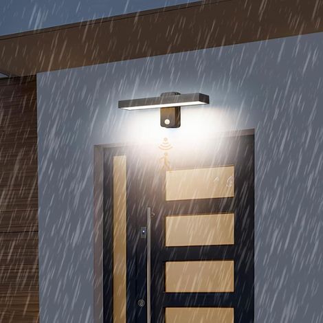 (40 Cm, Weißes Licht) Schwarze Led-außenwandleuchte Mit Bewegungsmelder, Ip65 Wasserdicht, 360° Drehbare Rechteckige Aluminium-wandleuchte Für Veranda/garage