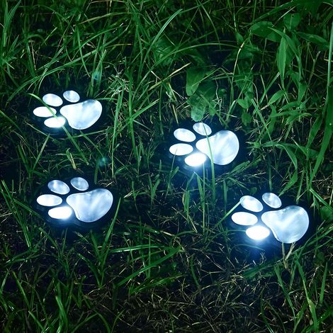 Set Mit 4 Solarbetriebenen Hundepfoten-leuchten Für Den Außenbereich (weißes Licht), Ideal Zur Gartendekoration, Wasserdicht Gemäß Ip65, Solarbetrieben.