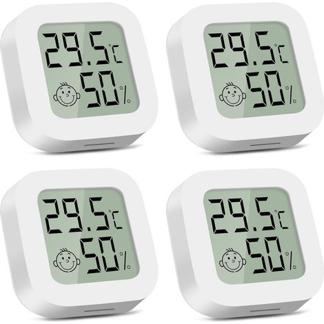 Cnmtcco Innenthermometer-hygrometer, 4 Stück Mini-digitalthermometer, Temperaturmonitor Für Babyzimmer, Büro, Wohnzimmer, Gewächshaus, Abstellraum, Keller, Weinkeller (weiß)