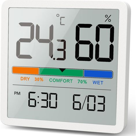 Noklead Hygrometer-thermometer Für Den Innenbereich, Digitales Tischthermometer Mit Temperatur- Und Feuchtigkeitsanzeige, Präzises Feuchtigkeitsmessgerät Und Raumthermometer (1, Weiß, 7 Cm)