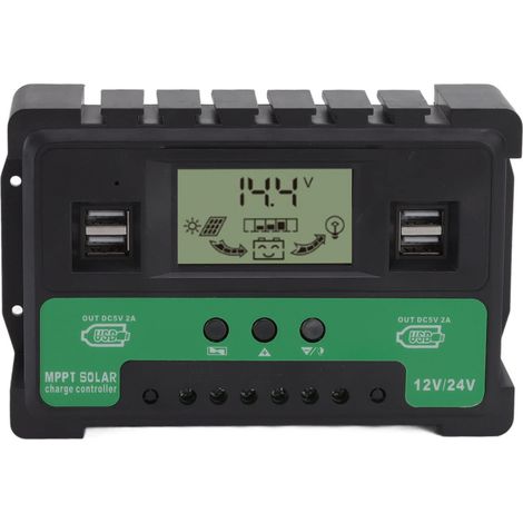 Solarladeregler, 12v/24v Solarpanel-laderegler Mit Einstellbarem Lcd-bildschirm Und Timer-funktion, Zwei Usb-anschlüssen, Automatischer Pwm-parametereinstellung (40a)