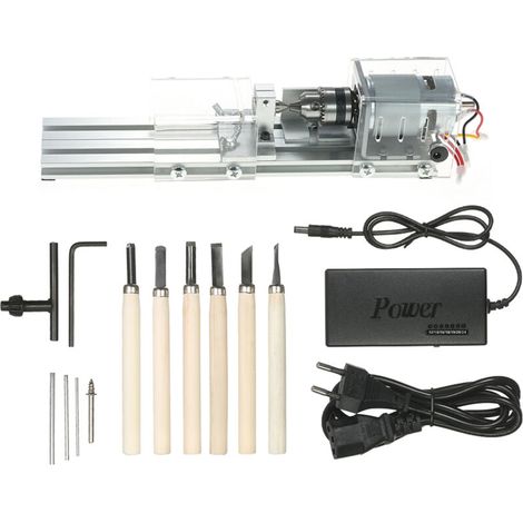 – 24v 100w Mini-elektro-holzdrehbank – 7 Geschwindigkeiten 1500-7000 U/min – Bürstenmotor Für Hartholz – Multifunktionales Rotationswerkzeug