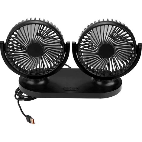 Fydun Usb-autoventilator Mit Zwei Köpfen, Tragbare Klimaanlage, Autokühler, 12-v-belüftung, Tischventilator, 350°-drehung, Leiser Rücksitzventilator
