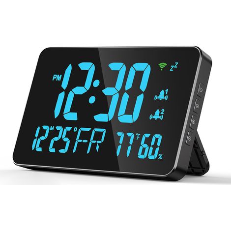 Aqxreight Wlan-tischuhr Mit Kalender, Intelligentem Hygrometer, Digitalem Led-display Und Ständer Für Automatische/einstellbare Helligkeit, Fernkalibrierung Und Temperaturwarnung
