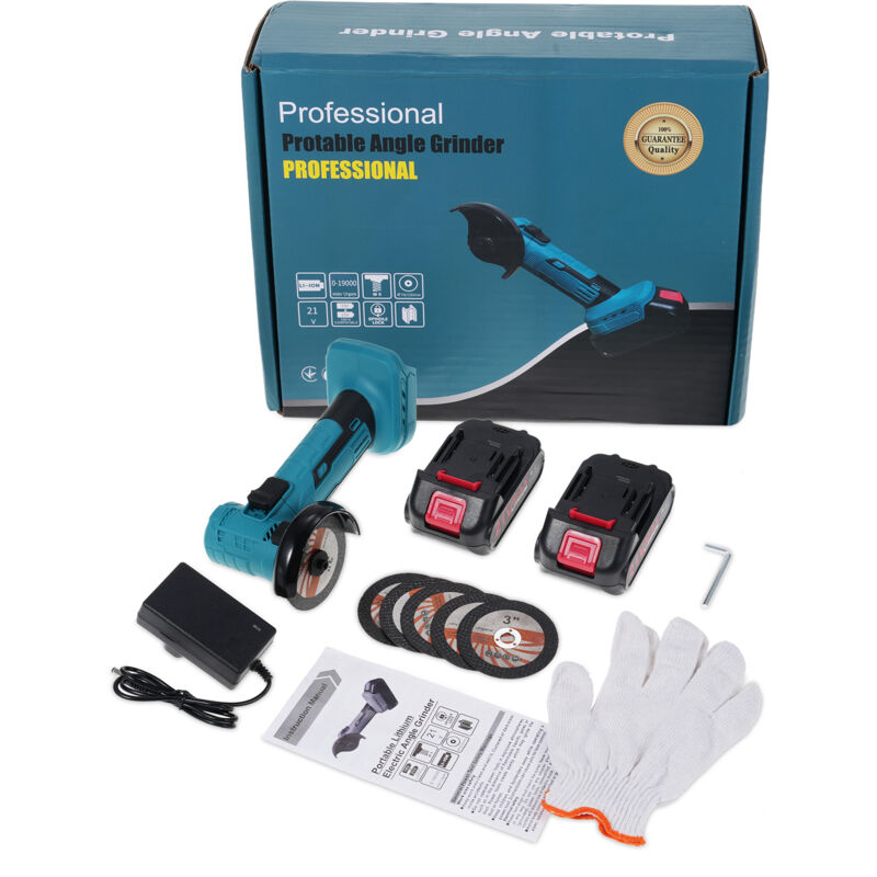 Mini-akku-winkelschleifer, 76-mm-mini-akku-winkelschleifer, Akku-winkelschleifer Mit Ladegerät Und 2 X 1300-mah-akkus, 19000 U/min, 6 Trennscheiben Zum Trennen, Polieren Und Schleifen