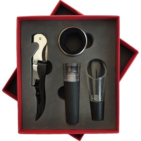 Weinflaschenöffner-set, Manueller Flaschenöffner Für Rotwein Mit Klassischem Etui, Korkenzieher, Set Inklusive Korkenzieher, Folienschneider, Verschluss Und Ausgießer.