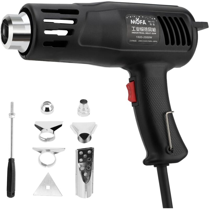 Heißluftpistole Mit 1200 W, Zwei Temperaturstufen (150 °c & 550 °c), 7 Düsen, Überlastungsschutz, Rutschfester Griff, Ideal Zum Entfernen Von Hitze.