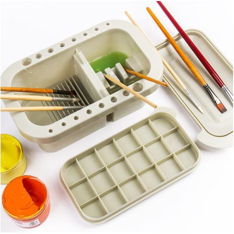 3-in-1 Multifunktionales Künstlerpinselbecken, Pinseleimer Mit 16 Löchern, Pinselreinigungsbehälter, Für Öl-, Aquarell- Und Ölfarben (a)