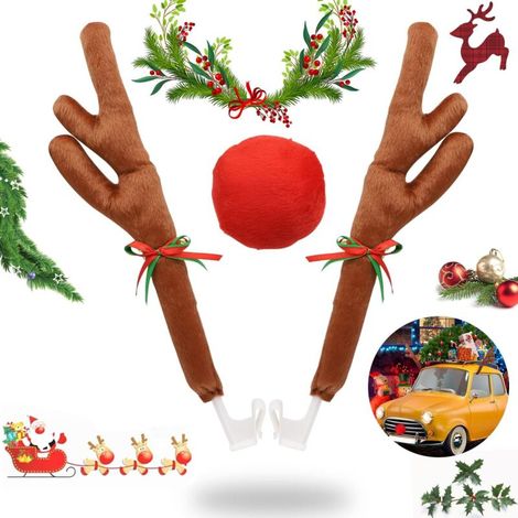 Rentier-holzdekoration Fürs Auto, Weihnachts-rentier Rudolf Mit Geweih Und Nase Für Die Autodekoration, Lustige Auto-accessoires Und Weihnachtsgeschenke, Mit Glöckchen