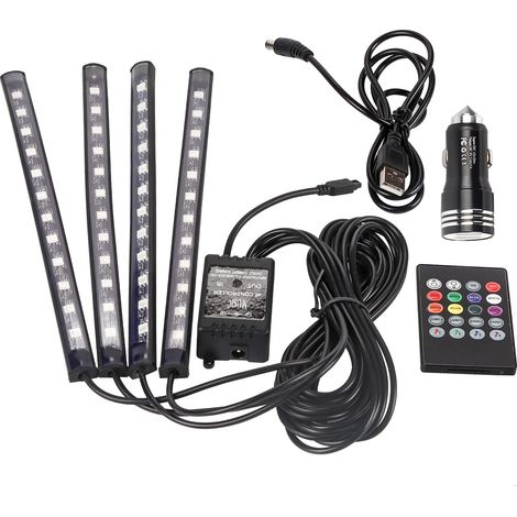 4-teiliges Led-lichterset Mit 48 Leds In Verschiedenen Farben Für Die Fahrzeuginnenbeleuchtung, Universelles Usb-led-lichterset In Verschiedenen Farben Mit Musiksensor Und Drahtloser Fernbedienung