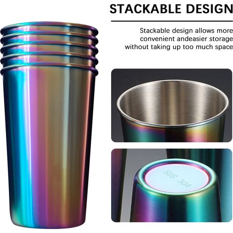 Edelstahlbecher, 500 Ml Fassungsvermögen, 5er-set, Für Kinder Und Erwachsene, Bruchsicheres Metall, Für Reisen, Camping, Partys Und Familienfeiern.
