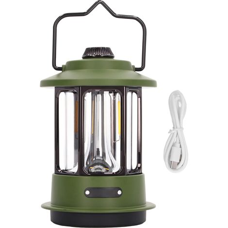Led-campinglaterne, Ipx4 Wasserdichte, Tragbare Überlebenslaterne Mit Stufenloser Dimmfunktion, Robuste, Wiederaufladbare Retro-zeltleuchte Für Hurrikan, Notfall, Sturm, Panne, Camping (2)