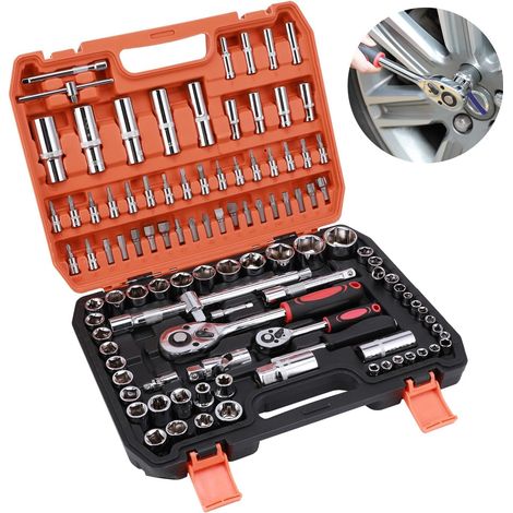 1/2" + 1/4" Ratschen-steckschlüsselsatz, Steckschlüssel- Und Schraubendreher-bit-set, Kardangelenk, Verlängerungen, Innensechskantschlüssel Und Gleitstange, 108-teilig Für Auto