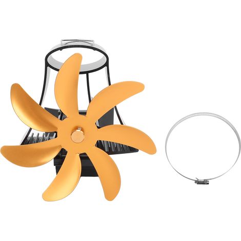Kaminventilator Für Holzöfen, 7 Flügel, Leise Motoren, Wärmebetrieben, Magnetische Wandhalterung, Gold