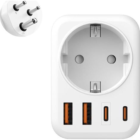 Südafrika-reiseadapter, 5-in-1-reiseadapter Frankreich-südafrika Mit 1 Netzstecker, 2 Usb-c-anschlüssen Und 2 Usb-a-anschlüssen (typ M) Für Reisen Nach Südafrika, Namibia, Mosambik Und Weitere Länder.