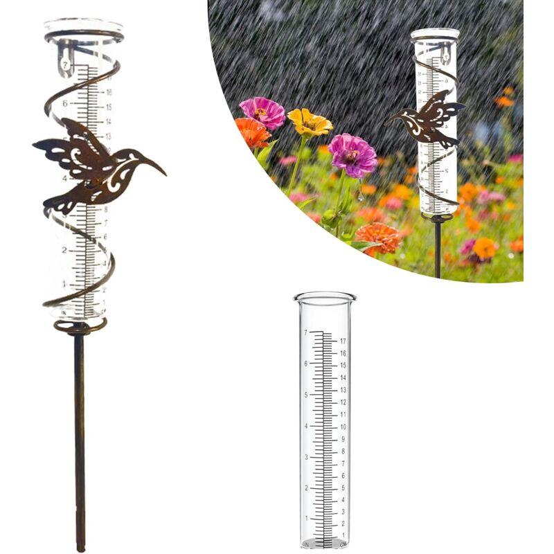 Foctropluviometre Exterieur Jardin, Pluviomètres En Verre Avec Piquet En Métal, Tube De Jauge De Pluie Détachable Pour Clôture De Jardin Pelouse Terrasse (colibri)