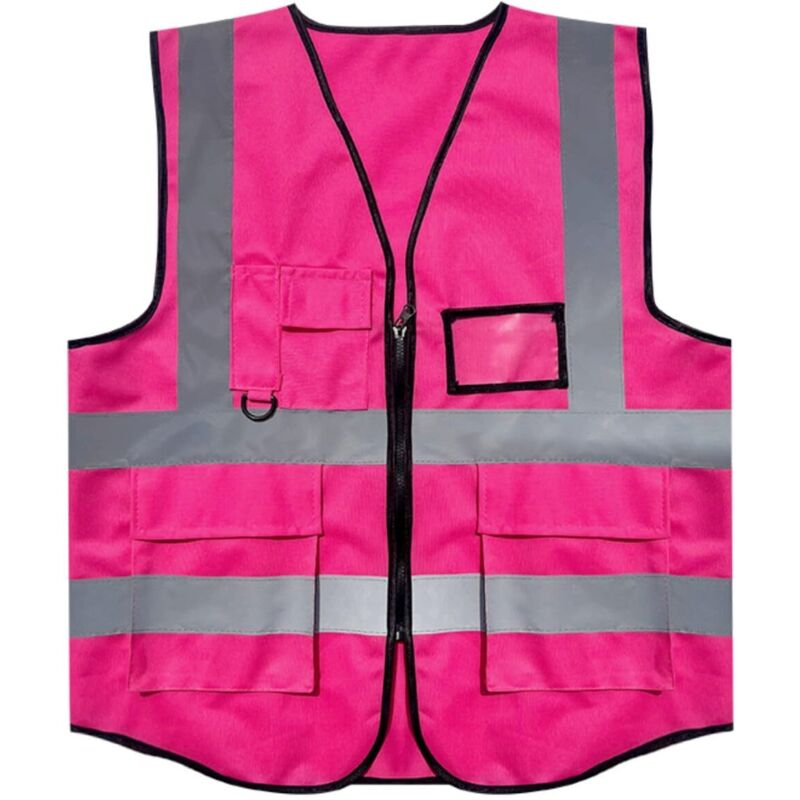 Sicherheitsweste In Xl, Pinkfarben, Mit Taschen Und Reißverschluss, Reflektierende Warnweste Aus Hochsichtbarem Netzgewebe, Warnweste Mit Reißverschluss