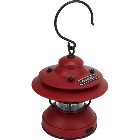 Vintage-laterne, Metallhaken Mit Hoher Lichtdurchlässigkeit, Vintage-campinglaterne, Helligkeit Einstellbar 35-100 Lm, Ipx4 Wasserdichte Led Für Den Außenbereich (mattrot)