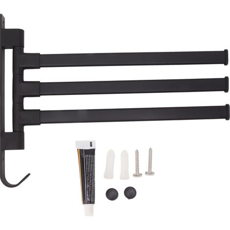 Schwarzer, Schwenkbarer Handtuchhalter, Kein Bohren Erforderlich, Wandmontierter Handtuchhalter Fürs Badezimmer, Eckaufhängung, 3-armige Stange