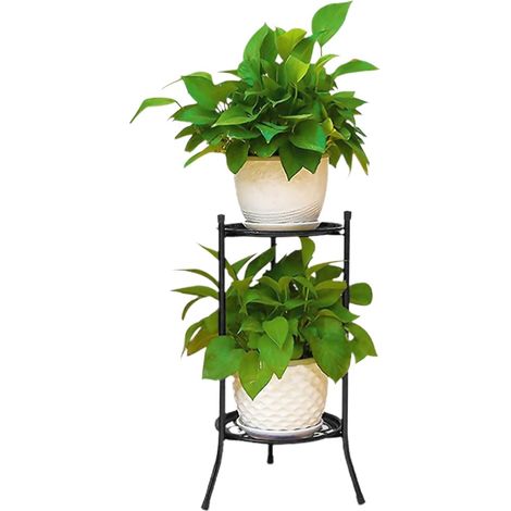 Doppelwandiger Blumentopfständer Aus Metall, Stabiler Pflanzenständer Aus Eisen, Schwarz, Für Zimmer- Und Gartenpflanzen