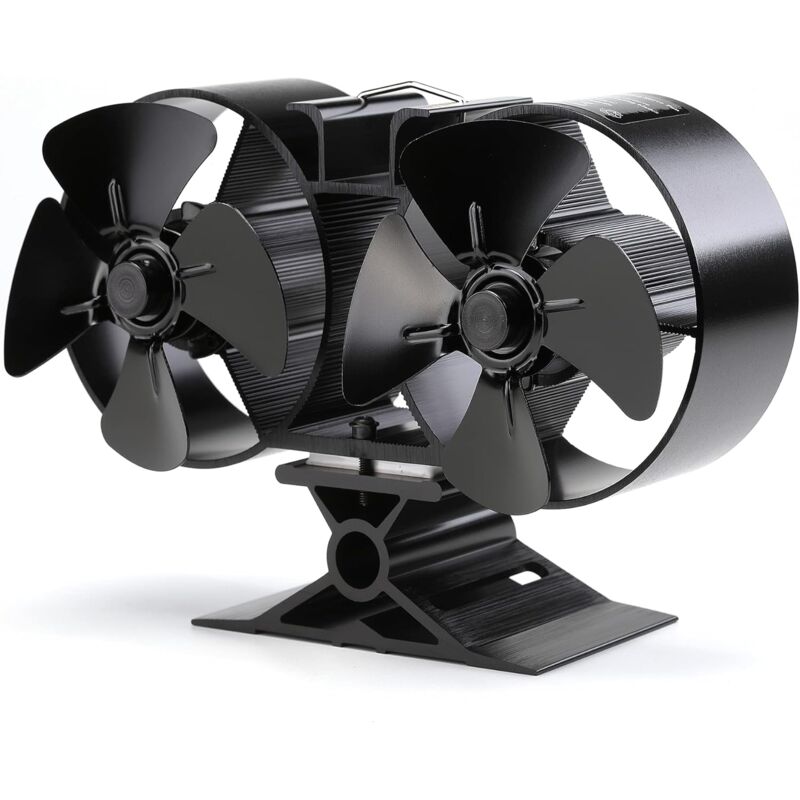 – Doppelkopf-kaminlüfter Mit 8 Flügeln – Aluminium – Automatischer Start – Leise – Für Holzöfen – 22,5 X 14,5 X 8,5 Cm