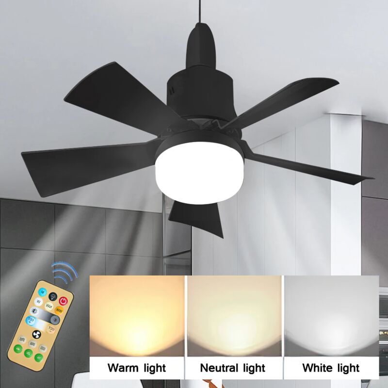– Leiser Deckenventilator Mit Fernbedienung – 5 Flügel – 3 Geschwindigkeitsstufen – E26-fassung – Weißes/neutrales/warmweißes Licht – Einfache Installation