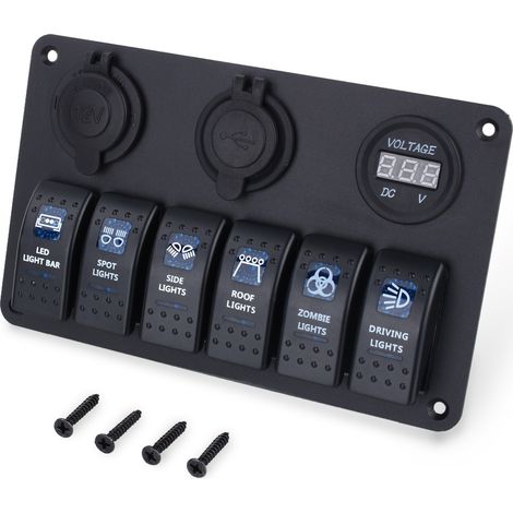 Wippschalter-panel, 6-fach Dc 12v/24v Wasserdichte Led-schaltung Für Auto, Boot, Marine, Mit 6 Wippschaltern, Überlastsicherung Und Usb-aufladung (6 Schalter)