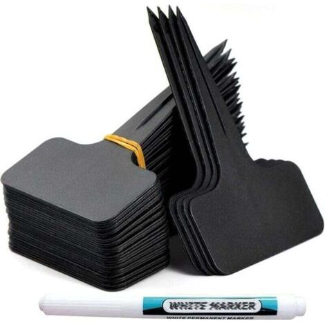 100 Stück Gartenetiketten Für Den Außenbereich, T-förmige Pflanzenstecker Aus Kunststoff, Etiketten Für Gemüsepflanzen Mit Wasserfestem Stift, Wiederverwendbares Pflanzenzubehör (schwarz)