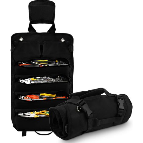 Werkzeugtasche Zum Aufrollen – Kleine Werkzeugtasche Mit Abnehmbaren Fächern, Robuster Werkzeugorganizer Zum Aufrollen – Aufbewahrungsset Für Mechaniker Und Elektriker, Geschenk Für Männer, Schwarz