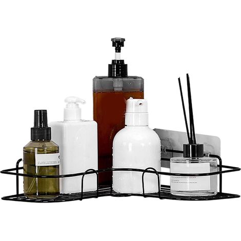 Wandmontiertes, Wandhängendes Badezimmerregal Ohne Bohren, Eckduschablage, Schwarzes Regal