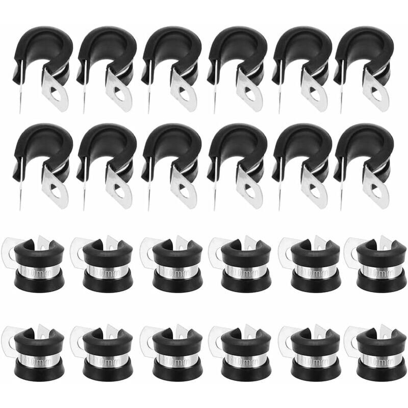 Aimoonsa 24-teiliges Set Edelstahl-schlauchschellen, 10-mm-p-clips Mit Gummibeschichtung Für Kfz-, Elektro-, Schlauch-, Draht-, Seil- Und Kabelanwendungen
