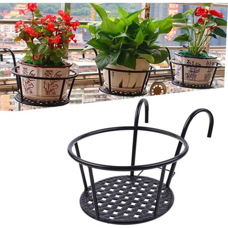 Stück Hängender Blumentopfhalter Dekoration, Balkonregal Runder Blumentopf, Material Eisen, Für Gartenbalkongeländer, Flure, Zimmerpflanzen (schwarz)